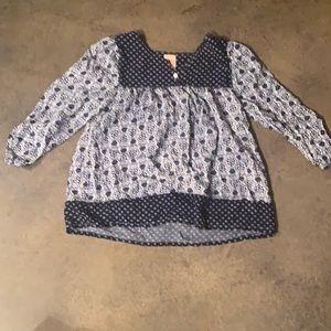 Navy and white blouse with owls size youth L
